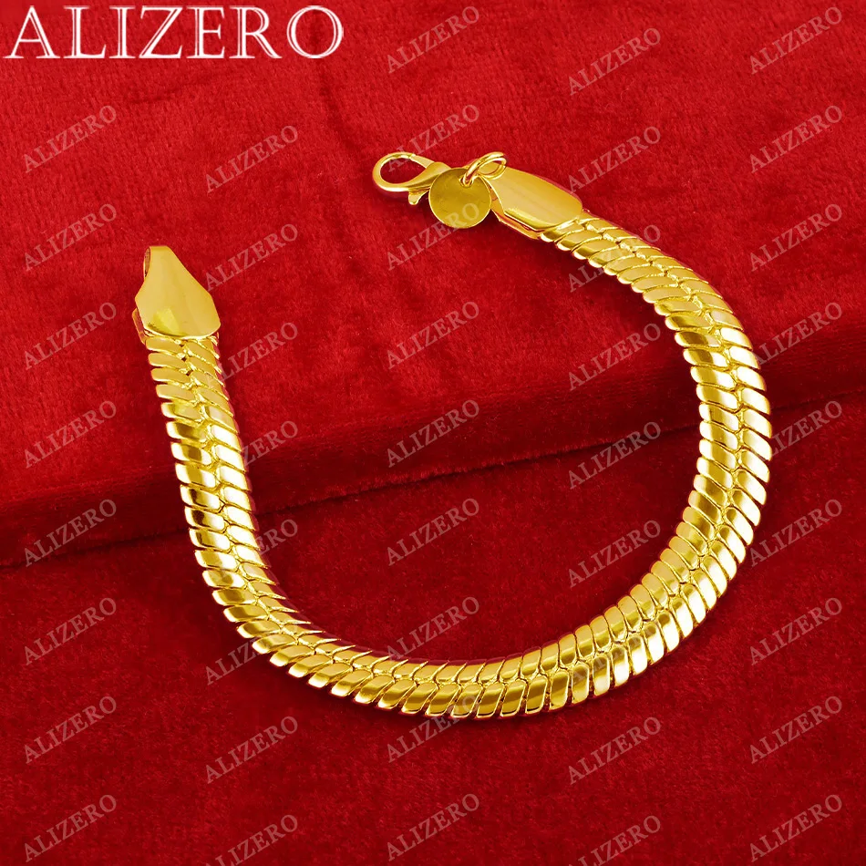 ALIZERO 18K złota bransoletka 10mm łańcuszek z kości węża bransoletki dla kobiet mężczyzn moda wesele biżuteria na prezent — zdjęcie 4