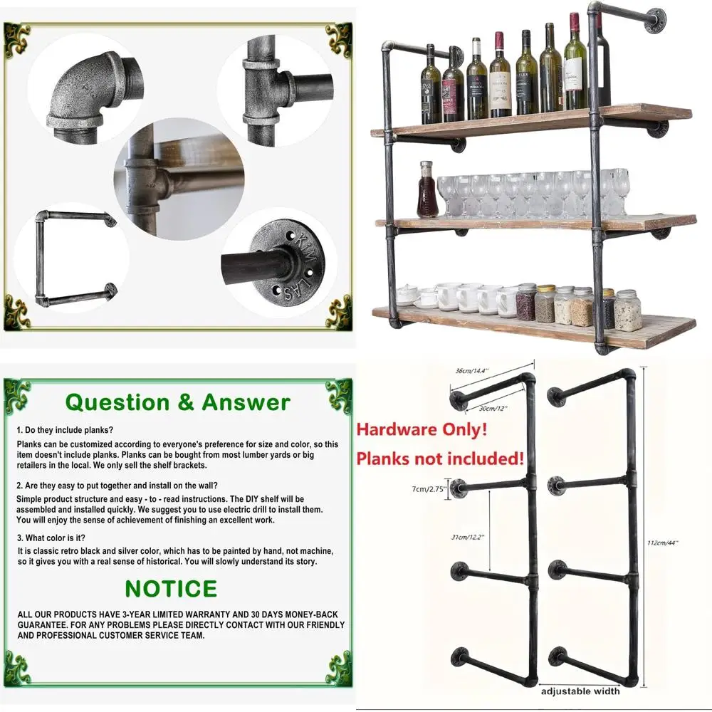 

Черная 4-ярусная настенная система стеллажей для труб в стиле ретро для хранения дома и офиса, плавающие кронштейны «сделай сам» (прокладки в комплект не входят)