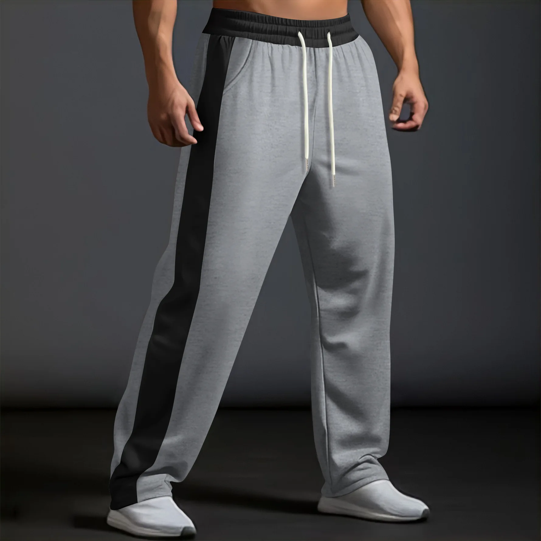 

Men Spliced Pockets Sports Patchwork High Street Casual Pants Straight Pants Drawstring Full Length Pant Loose Spring 2025 New