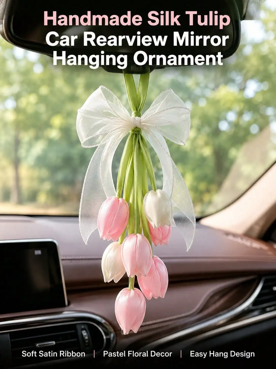 Tulip Shaped Car Rearview Mirror Pendant Elegant Women Auto Interior Decor Multifunctional Hanging Charm For Car Backpack Home