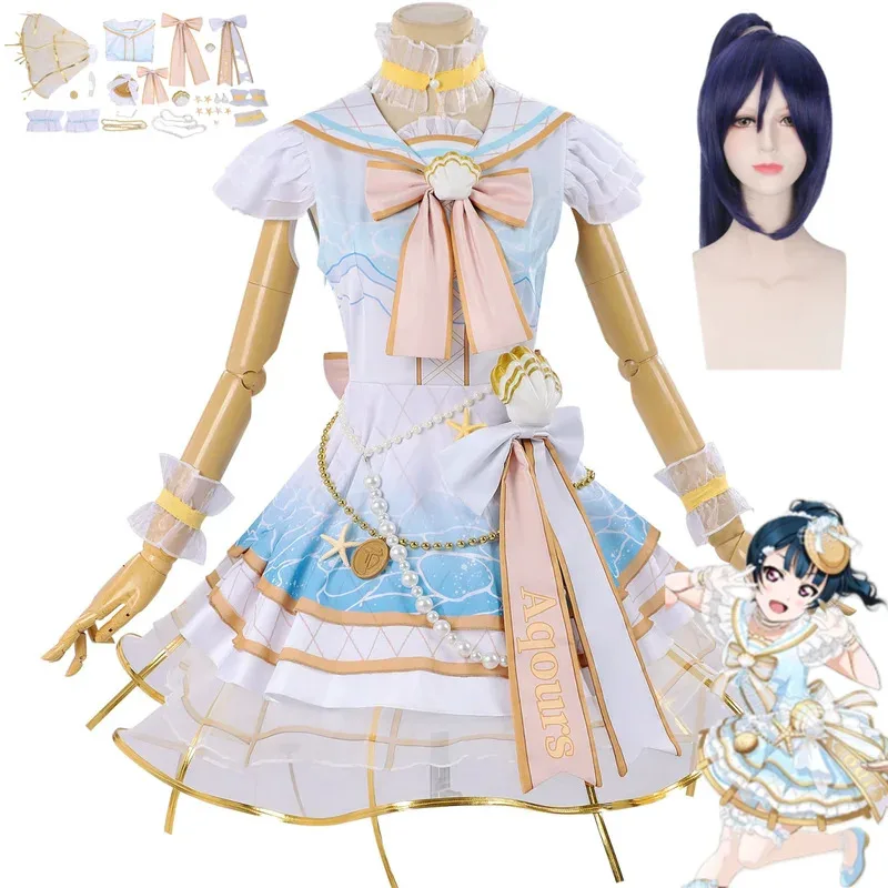 Аниме Lovelive! Sunshine Kanan Matsuura Косплей Костюм Белый Розовый Лолита Платье Принцессы Парик Женский Сексуальный Костюм Для Дня Рождения; 2'a,