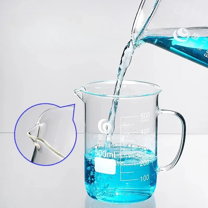 Vaso de vidrio con mango, 50mL-2000ml, cristalería de laboratorio químico, vidrio de borosilicato 3,3, 1 ud.