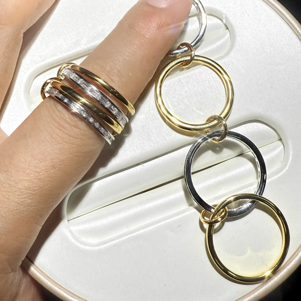 2025 New High Quality Silver and Gold Double-color Multiple Rings Zircon Hip-hop Ladies Ring Jewelry