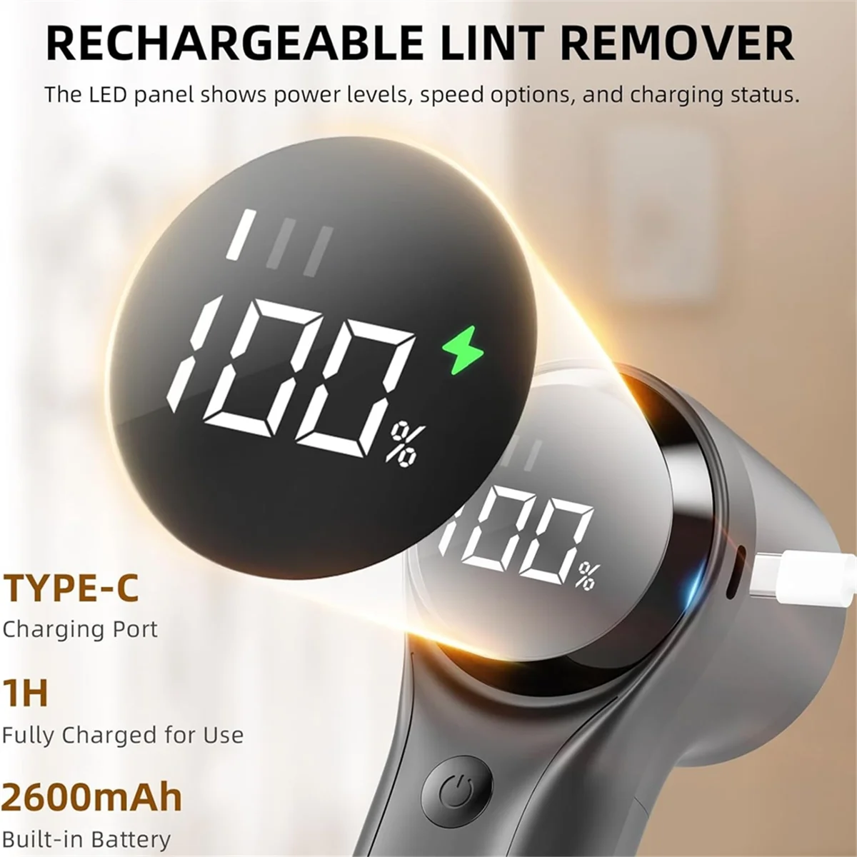 

ABXHH USB Portable Fabric Defuzzer Digital Household Ball Remover with 3 Speeds for Clothes Linens and Carpets