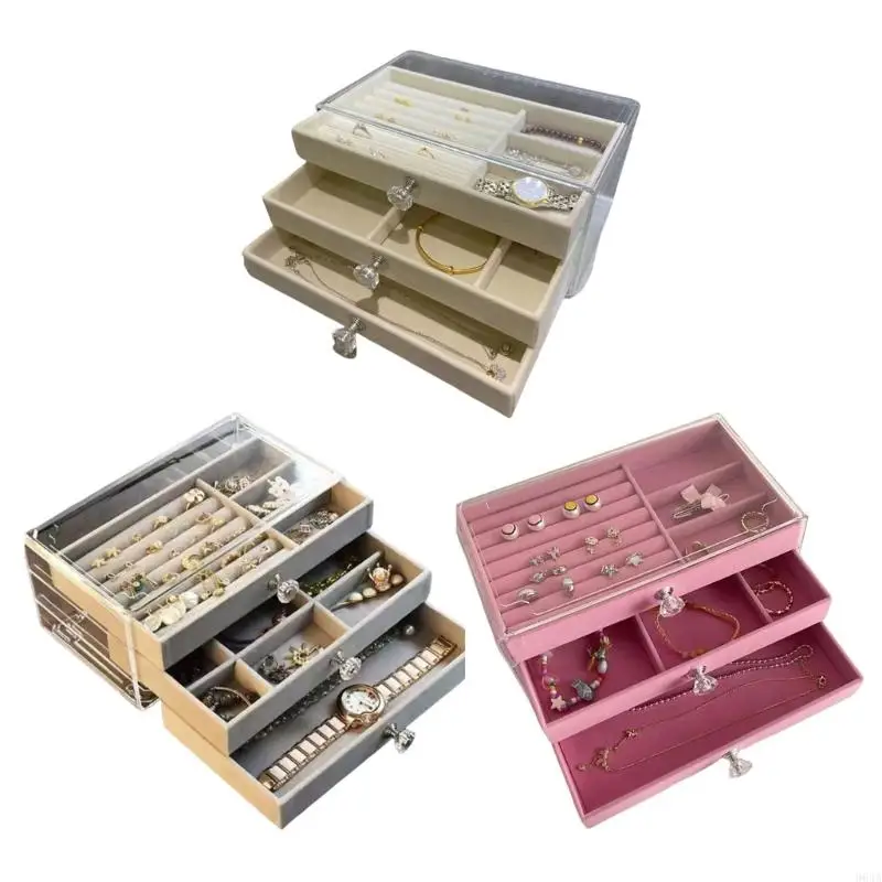 

Jewelry with 3 Drawers Stackable Display Case for Earrings Necklaces 964A