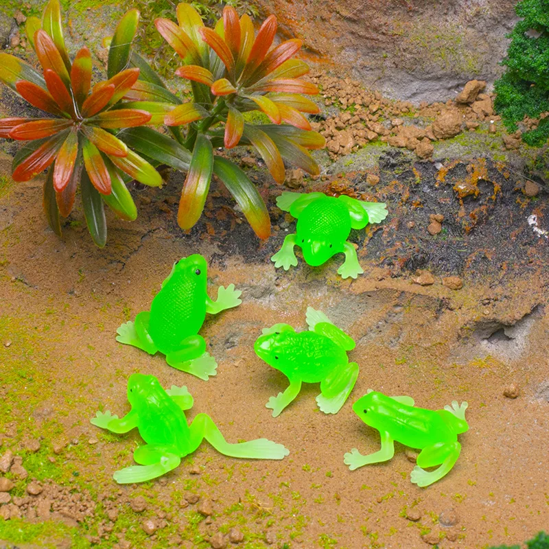 5PCS Spoof Simulation TPR Soft Rubber Frog Model Animal Toy Translucent Frog Ornament Tricky Scary Squeeze Toys Children's Gifts