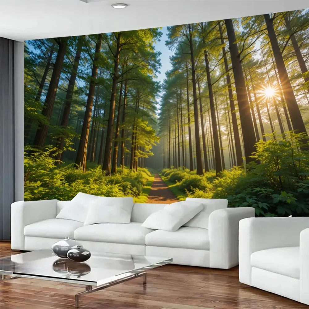 

Natural landscape tapestry, multiple sizes, green forest soft wall hanging cloth, aesthetic home decoration background poster
