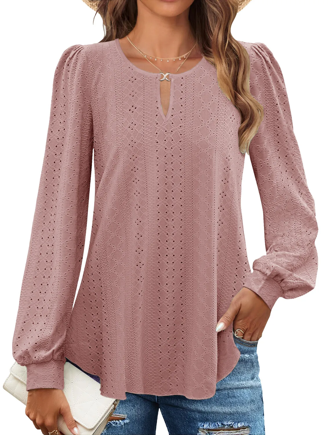 Blus Kasual Wanita Musim Gugur, Longgar, Kancing Logam, Kerah Bulat, Sweater Pullover, Atasan Polos, Longgar, Berenda, Lengan Panjang, Kemeja 2025
