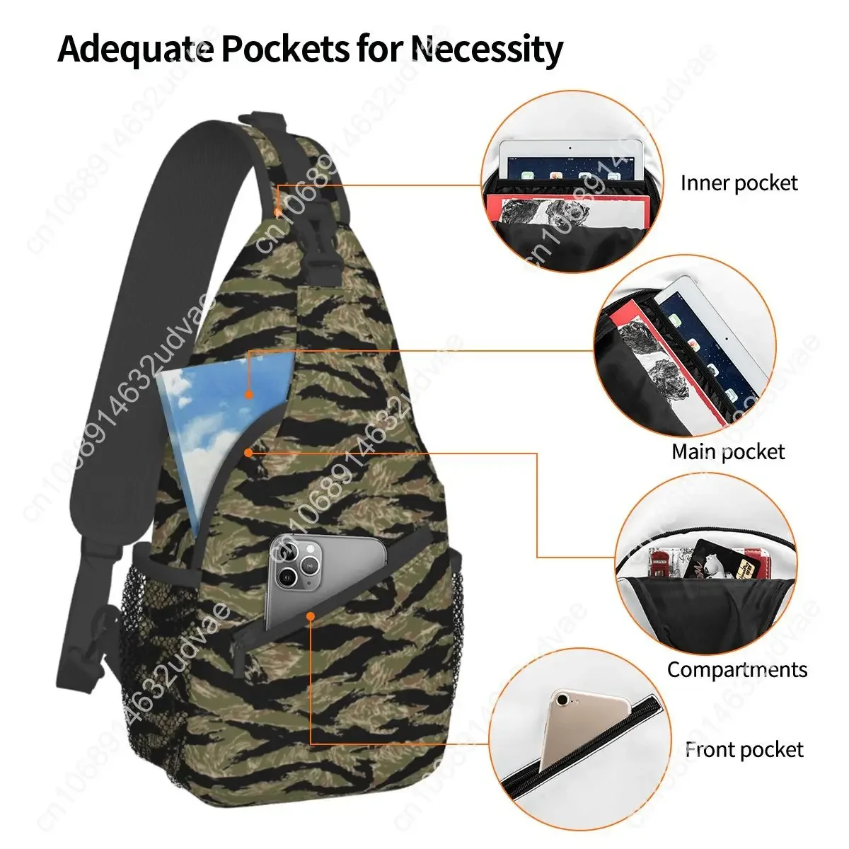 US Army Camouflage Crossbody Sling Bags Small Chest Bag Tiger Stripe Shoulder Backpack Daypack for Hiking Outdoor Sports Pack
