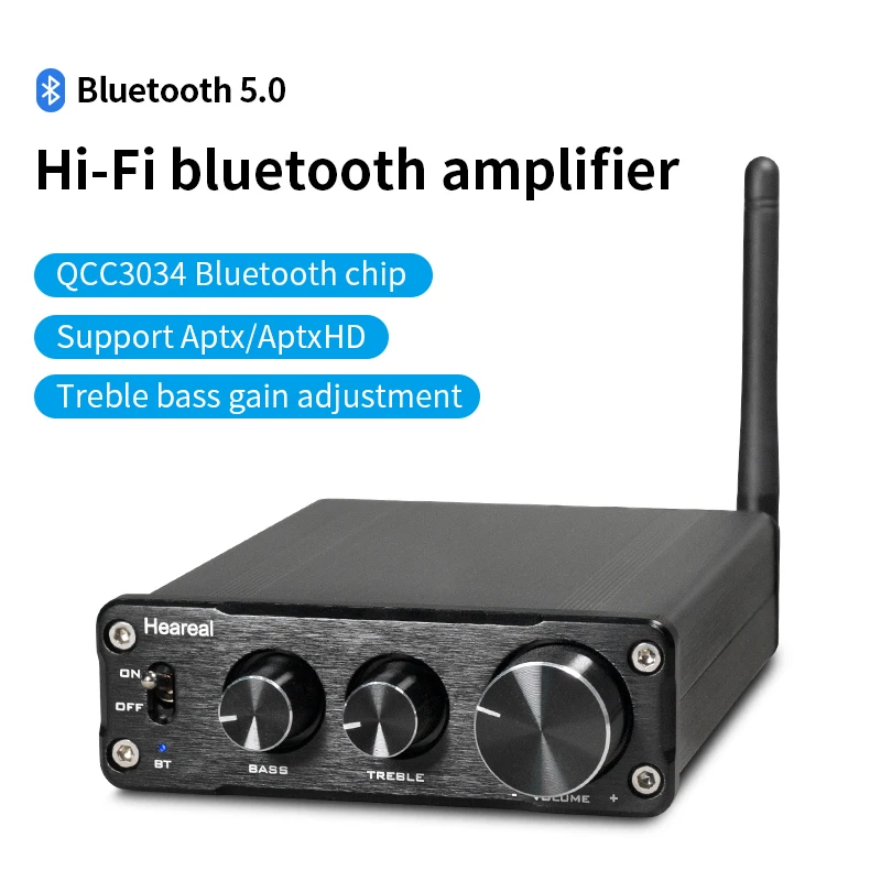 2.0 Channel Bluetooth Power Amplifier, TPA3116 Digital Amp with RCA Input & Bass Treble Knobs for Home Audio