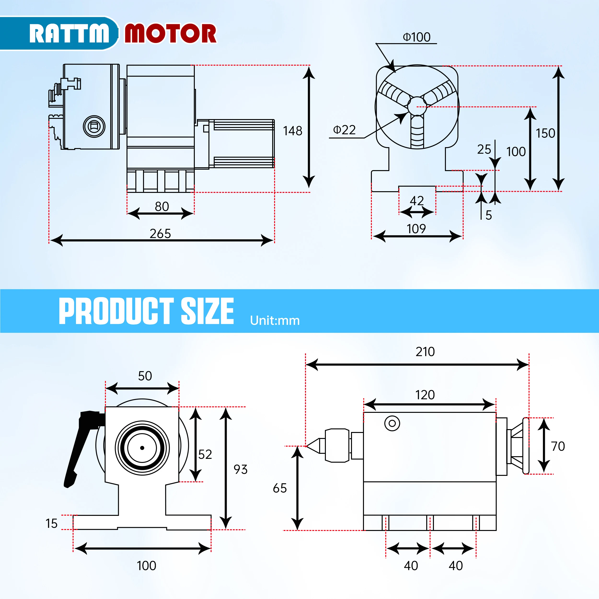 K11-100mm 3 Klauwplaat NEMA23 Stappenmotor 10:1 CNC 4 Axis Roterende As Met Losse Kop Voor CNC Router Freesmachine