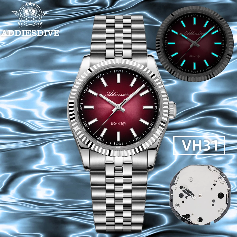 ADDIESDIVE AD2073 Men's Sapphire Quartz Watch Red Dial
