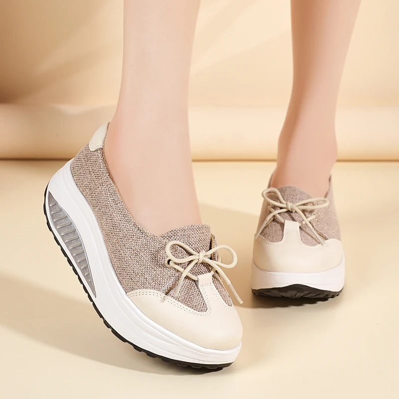 Women Summer Breathable Mesh Platform Sneakers Breathable Slip-On Wedge Rocking Shoes Casual Sport Walking Shoes