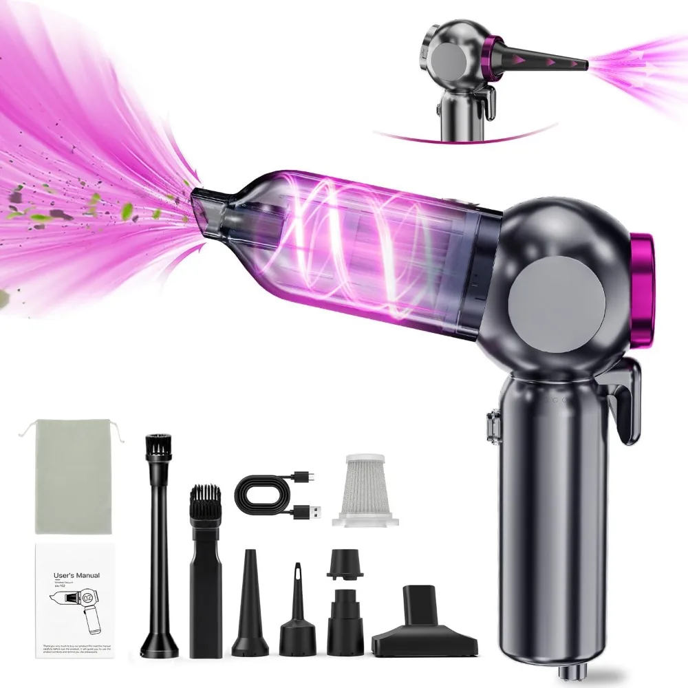 مكنسة كهربائية محمولة للسيارة لاسلكية، مكنسة كهربائية محمولة 9 في 1 مع ضوء LED بقوة 16000 باسكال، مكنسة كهربائية صغيرة لغبار الهواء