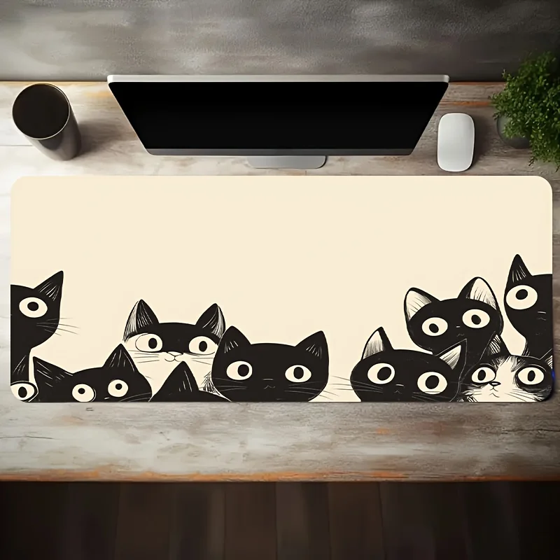 Large gaming mouse pad cute cartoon black cats pattern anti-slip deskmat office desk PC decoration accessorys mousepad mats