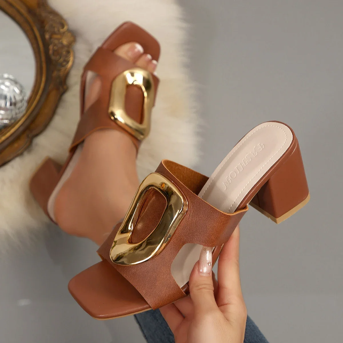 Elegant Women Sandals Medium High Heels Sexy Designer Wedding Shoes Open Toe Luxury Fashion Party Women Shoes Zapatos De Mujer