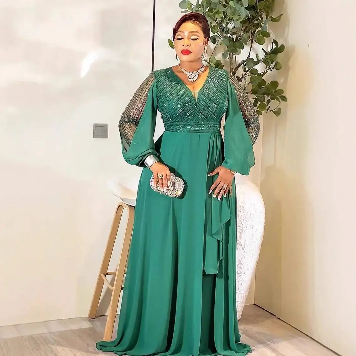 Plus Size Women's Sequin Patchwork Long Sleeve Dress V-neck High Waist Slimming Elegant Party Dress Summer Elegantes Casual Y2k