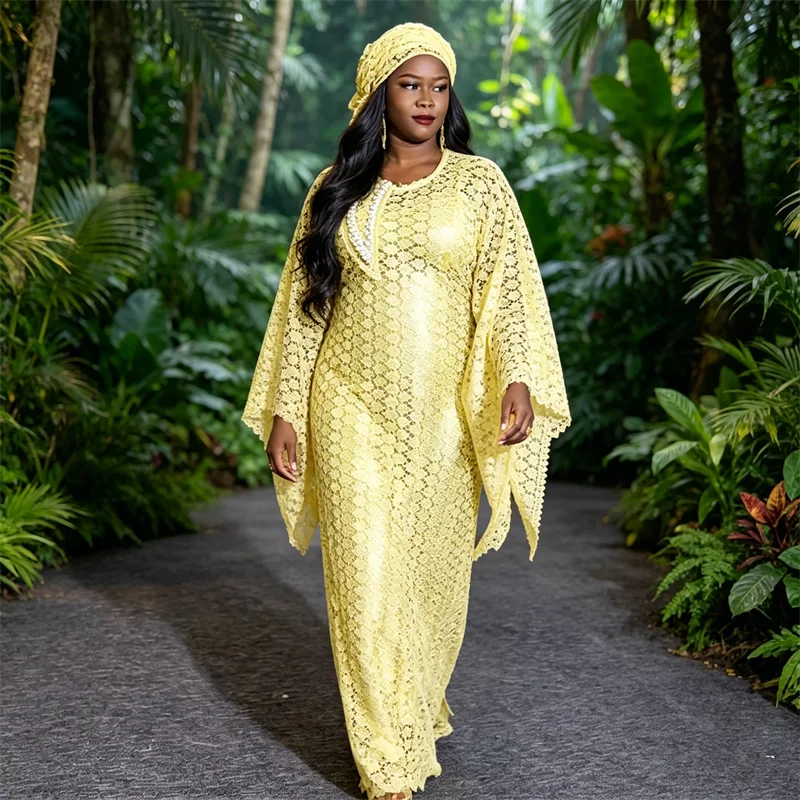 

Lace African Hijab Dresses for Woman Luxury Turkey African Outfits Hollow Out Abaya Morocco Kaftan Ankara Dashiki Boubou Robe