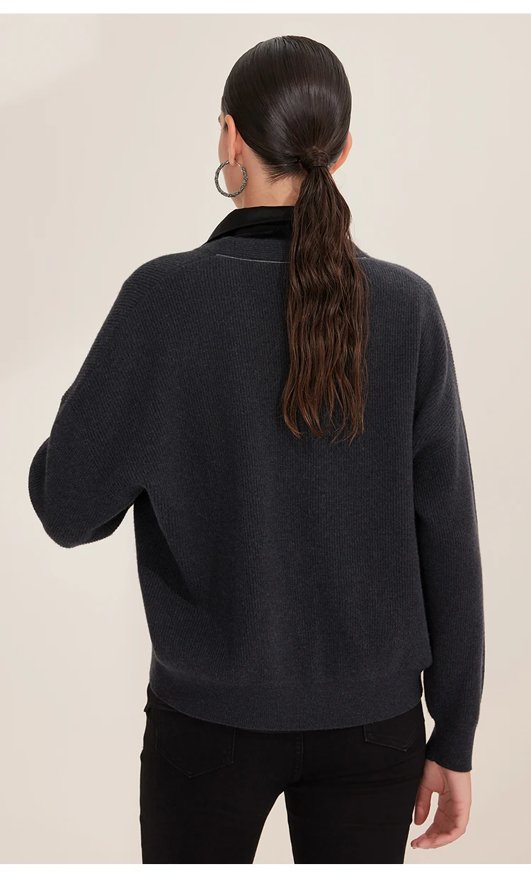 BD4521254 Damen Woll-Cardigan Pullover Seidenhemd Mehrlagig V-Ausschnitt Offen Vorne Langarm Strickoberteil Herbst Winter Alltag – Detail 7