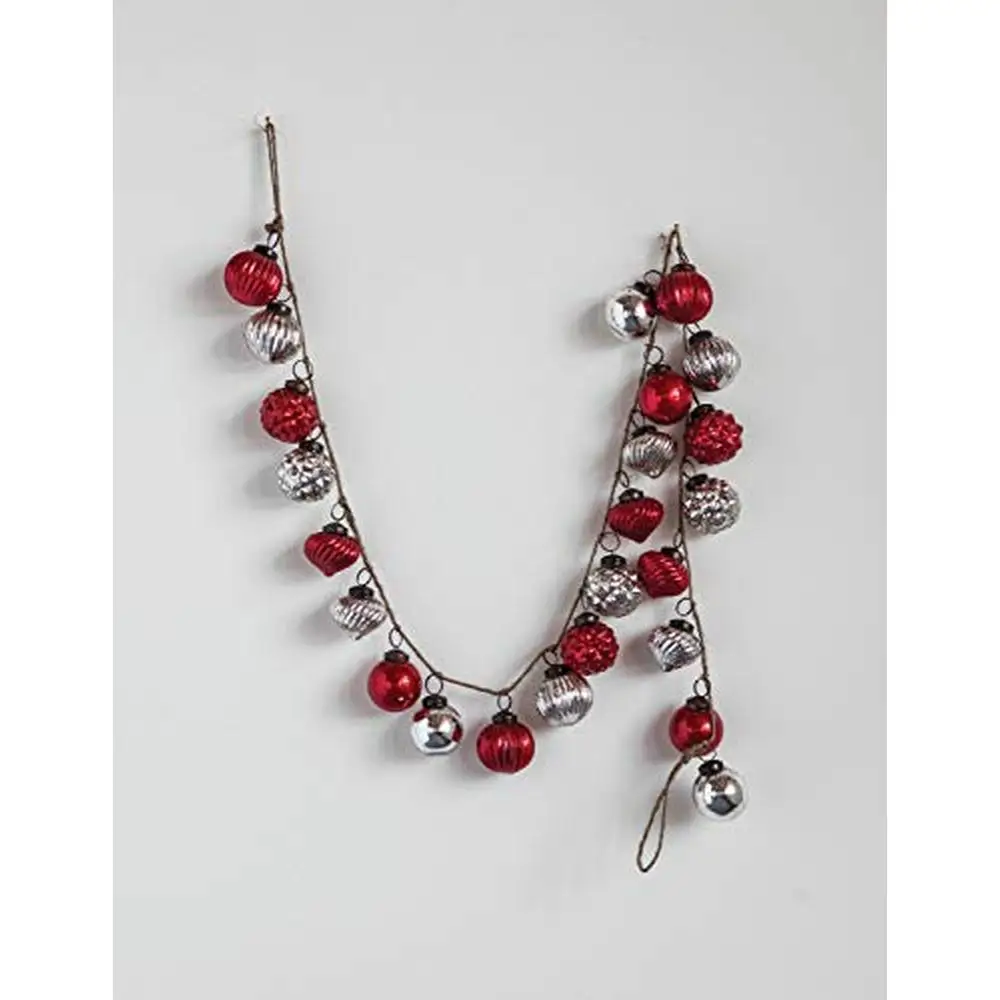 Red & Silver Embossed Mercury Glass Ornamental Garland Red & sliver