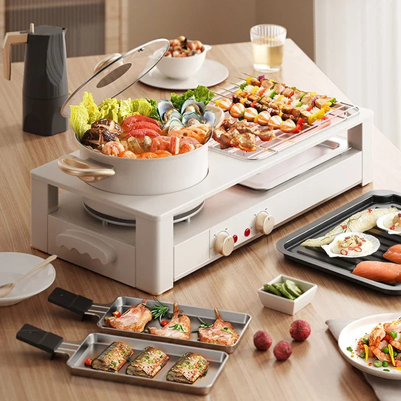 Olla de barbacoa coreana para el hogar, olla todo en uno, máquina de barbacoa multifunción, asados instantáneos, placa para hornear sin humo