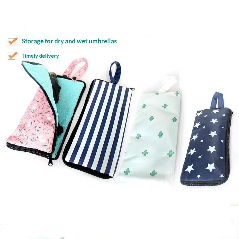 Stripe Star Pattern Wet Umbrella Cover Waterproof Absorbent Cloth Reusable Storage Bag for Commute Home Office Travel