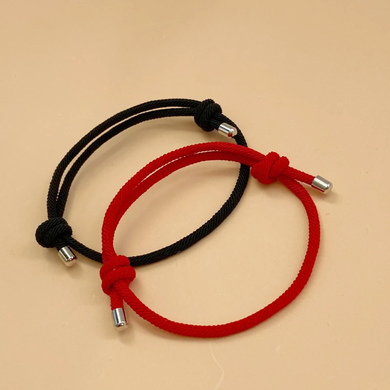 Fashion Simple Red and Black Rope Couple Bracelet Men Women Hand Woven Drawstring Bracelet Hand Jewelry Gift for Couples Friend