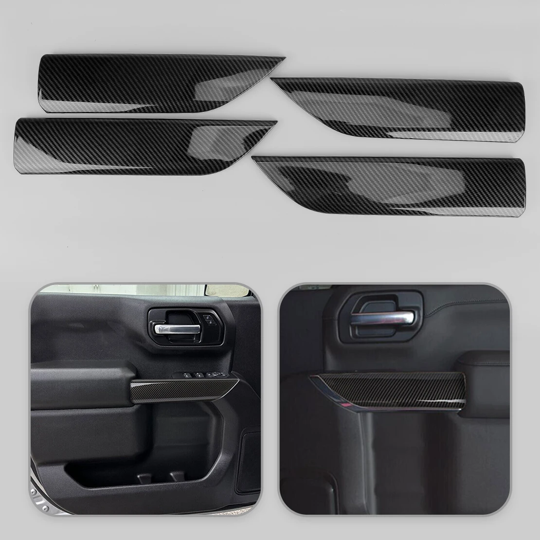 

1Set Interior 4 Door Panel Decor Trims Covers Fit for Chevrolet Silverado GMC Sierra Crew Cab Truck 2019-2023 Carbon Fiber Grain