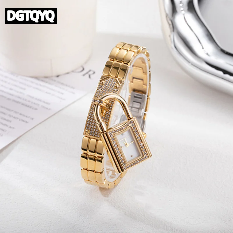 2026 New Luxury Pendant Lock Shape Diamond Inlaid Dial Bracelet Quartz Watch for Women Personality Girls's Watch reloj mujer