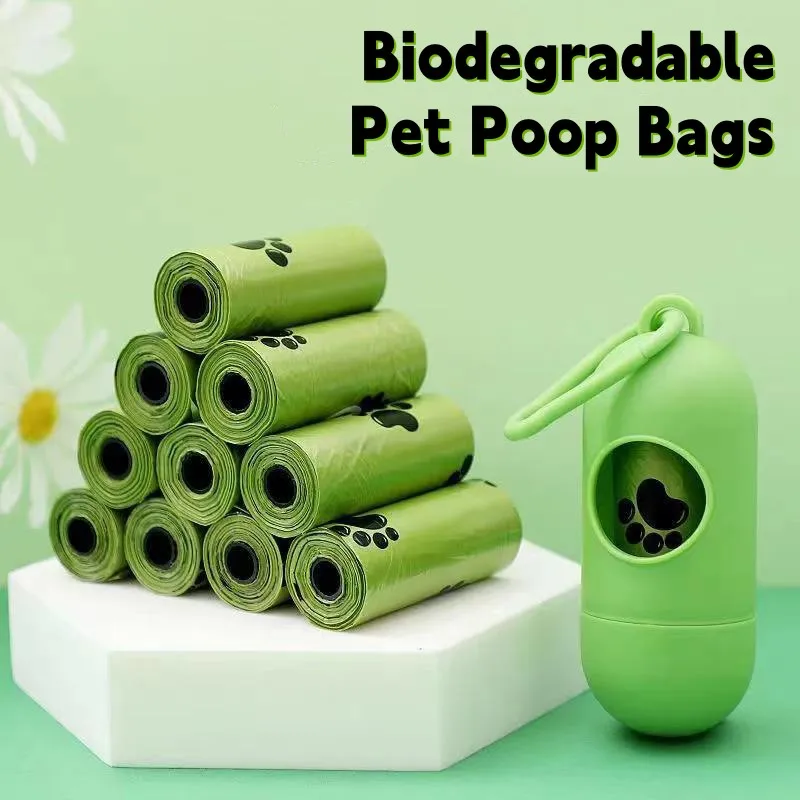 Bolsa de basura Biodegradable para mascotas, bolsas de caca de perro a granel, bolsa de caca perfumada Biobase, bolsas de residuos de gato degradables, dispensador de caca de perro, regalos, nuevo