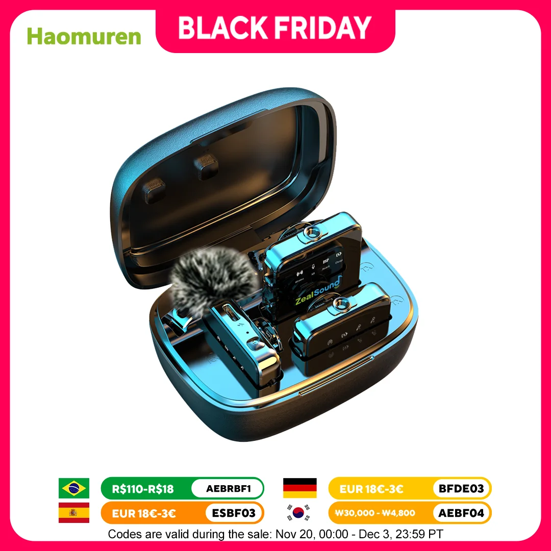 

Haomuren Professional Wireless Lavalier Lapel Microphone for iPhone Android with Charging Case for Interview Video Podcast Vlog