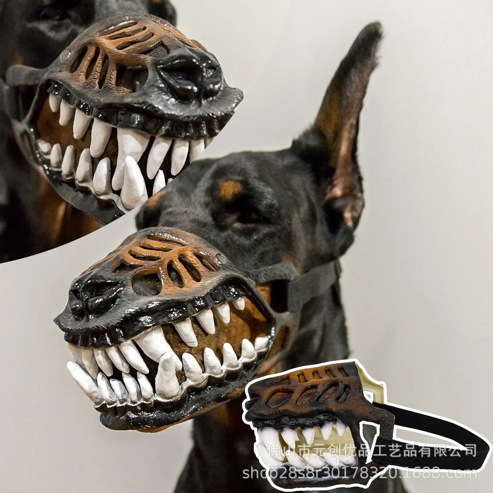 Máscara de Cão para Halloween, Máscara de Dinossauro com Boca de Cão em Látex, Capuz Engraçado para Animais de Estimação com Dentes Móveis, Fantasia para Pets