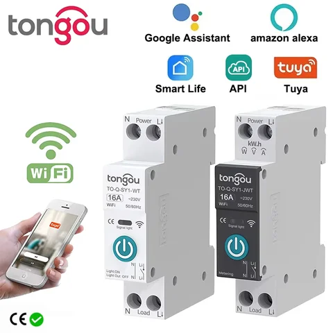 TUYA WIFI Smart Circuit Breaker Power Metering 1P 63A DIN Rail for Smart Home wireless Remote Control Smart Switch by APP TONGOU