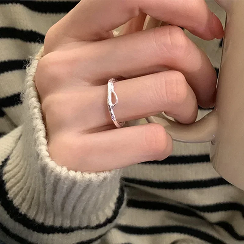 Women's Adjustable Silver Color Geometric Irregular Ring, Trendy Gift