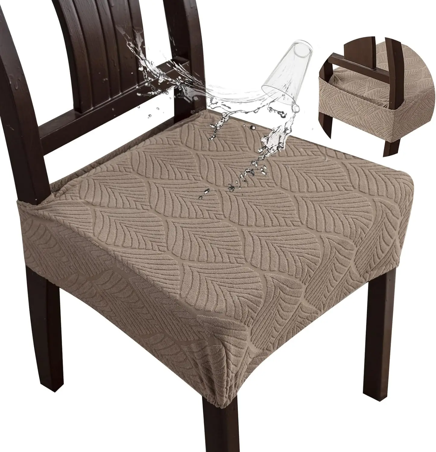 

Removable Washable Dining Chair Seat Covers Set Of 4,Stretch Jacquard Chair Seat Cushion Protector Slipcovers, Rear Covers