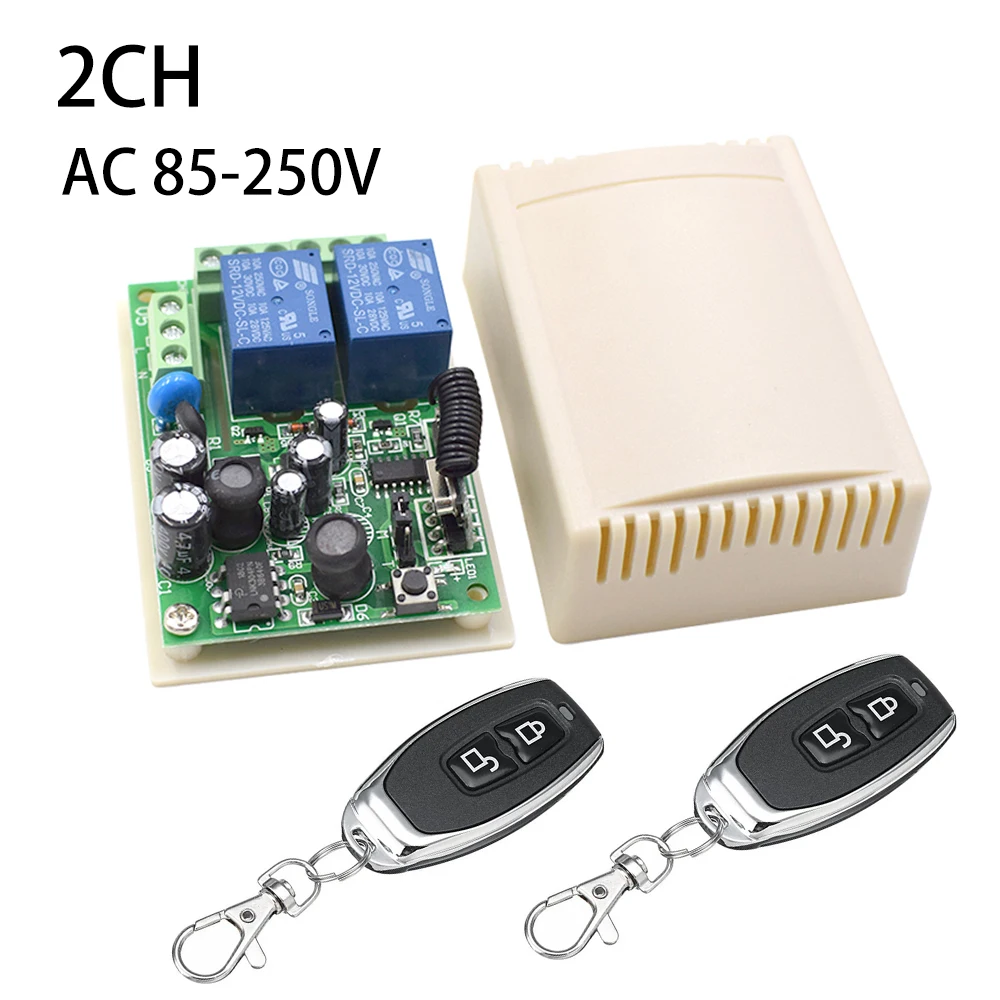 2CH Remote Control Switch Garage Gate Door Receiver AC 85-250V Motor Light Switch 2 Channel Relay Module 2pcs 433mhz Transmitter