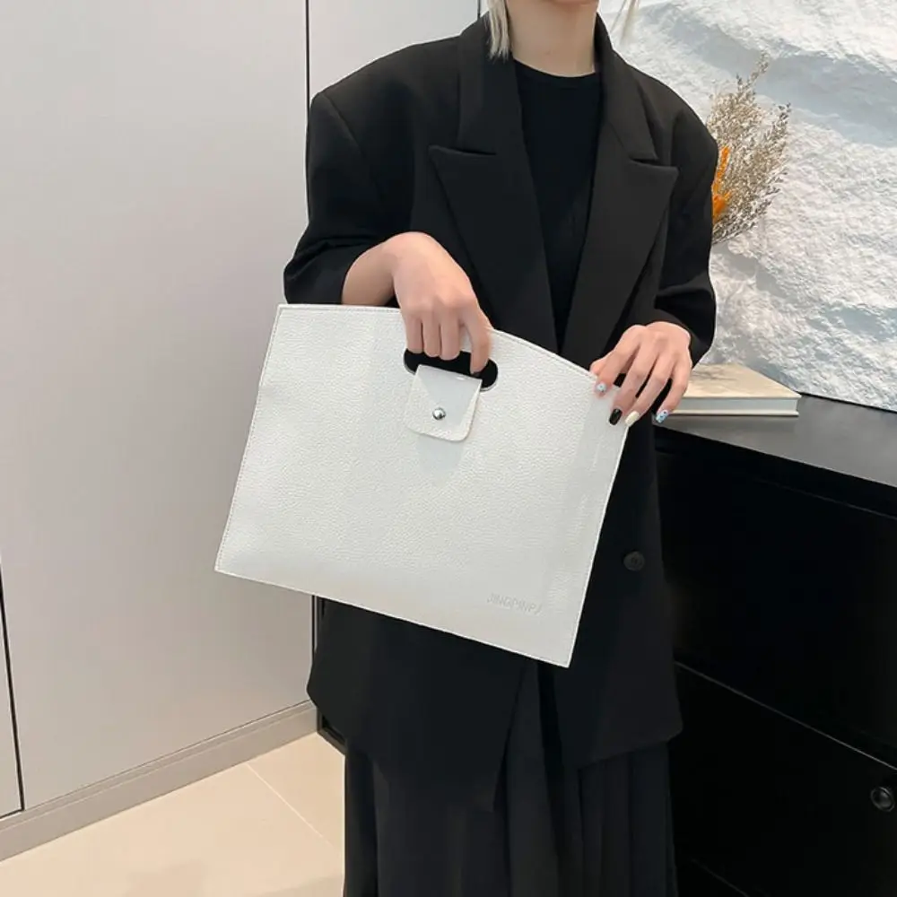 Fashionable PU Office Document Tote Bag Solid Color Laptop Bag Computer Bag Large Capacity Handbag File Bag Women