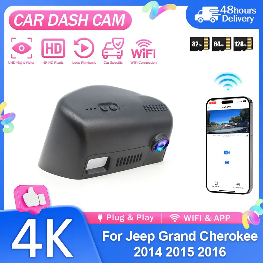 For Jeep Grand Cherokee 2014-2016 4K 2160P Plug And Play Easy Installation Wifi Car DVR Dash Cam Control By Mobile APP