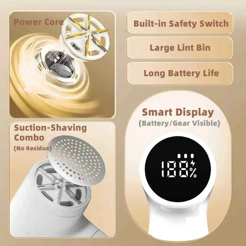 Electric Hairball Trimmer 6 Blades Smart LED Digital Display USB Charging Sweater Lint Remover Home Portable Fast Ball Remover