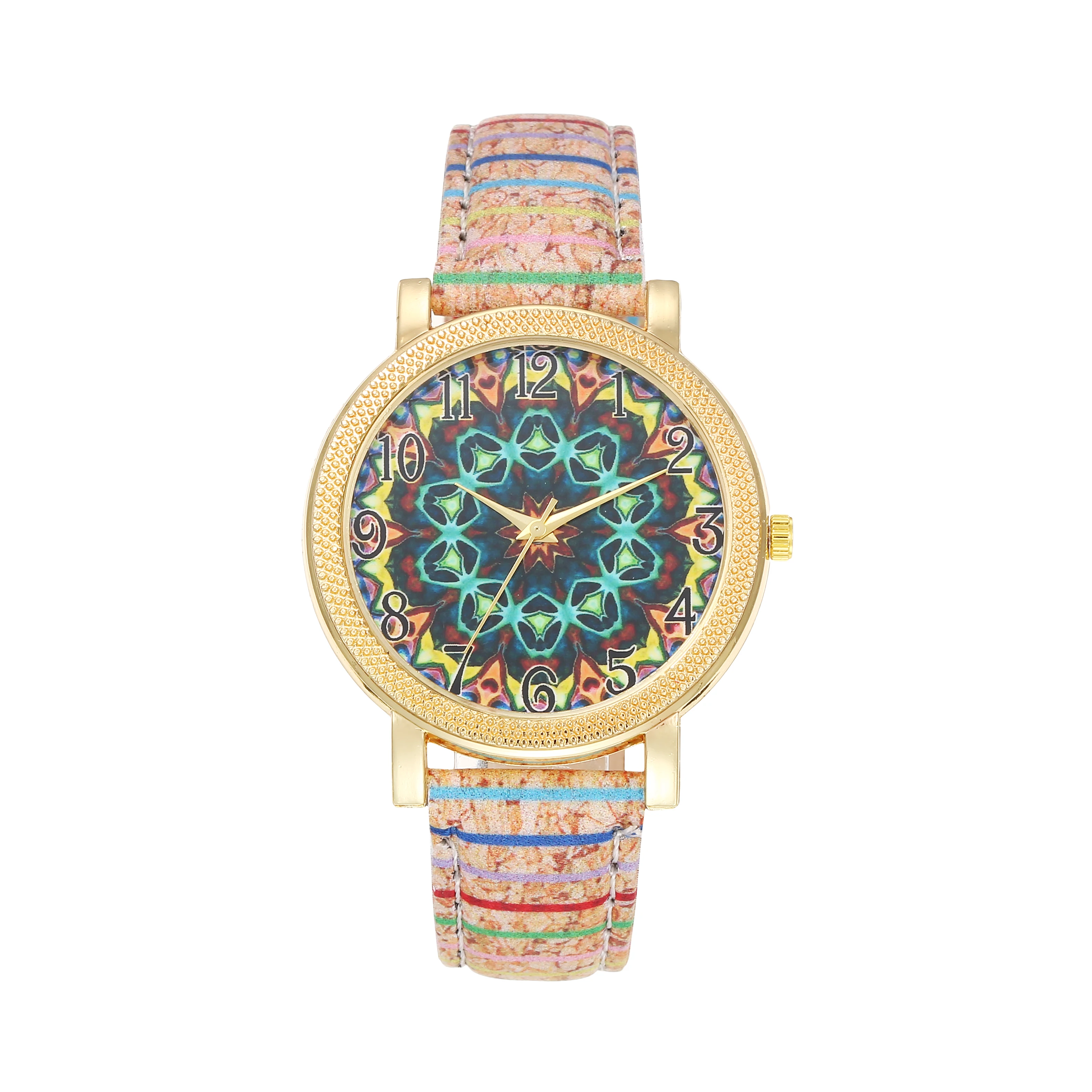 ساعات نسائية جديدة ساعات يد للطلاب من الخشب الحبوب الدوارة بشريط عتيق من الجلد ساعات على الطراز العرقي