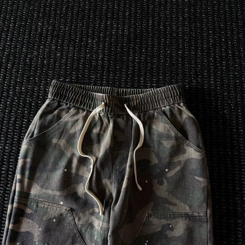 26SS High Street Saint Washed Distressed Hole Camo Logger Workwear Trousers Men's Clothes Wwomen's Clothing