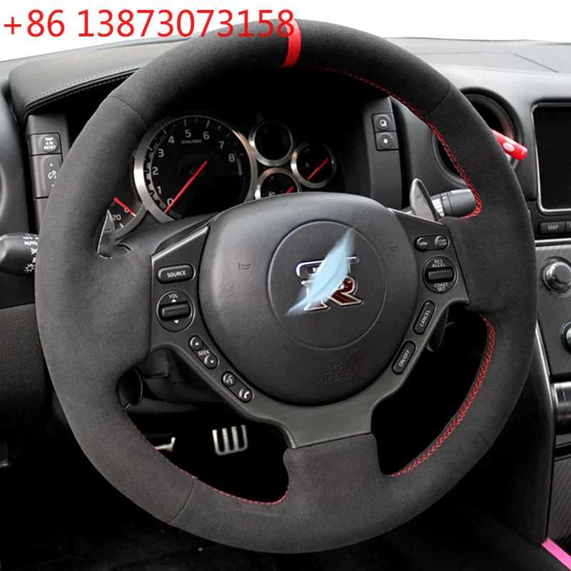 Hand-stitched Suede Car Steering Wheel Cover for Nissan GTR GT-R R35 Nismo 2008-2016 Full Coverage Steering Wheel Accessory