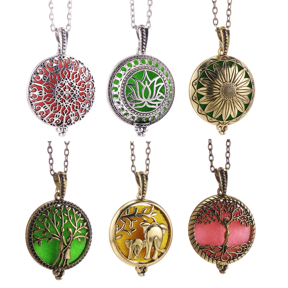 

Aromatherapy Necklace Tree of Life Diffuser Jewelry Vintage Open Locket Pendant Essential Oil Perfume Aroma Diffuser Necklace