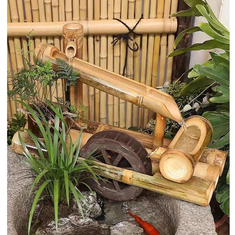 

Garden decoration bamboo tube water fountain stone trough fish tank wheelchair ornament fountain humidification oxygenation