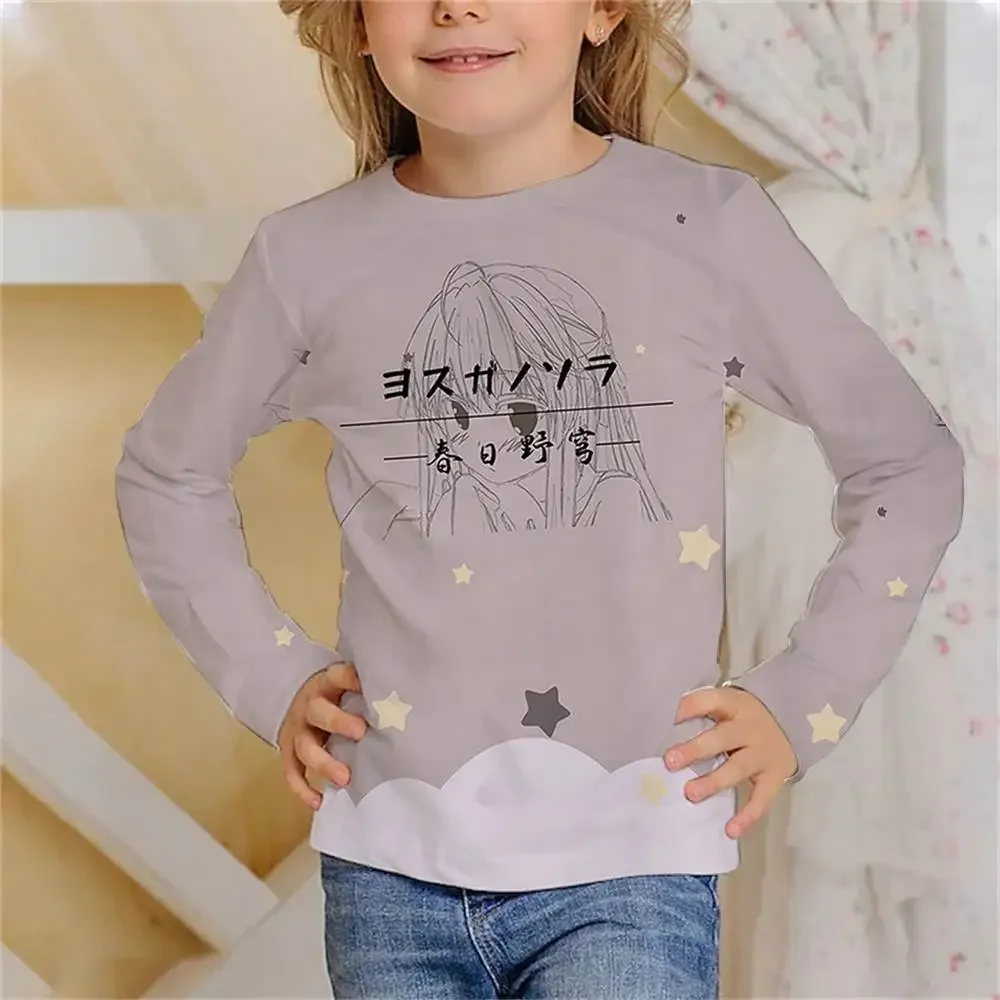 男の子と女の子のための長袖Tシャツ,3Dプリントパターンのファッショナブルな服,ラウンドネック,漫画のパターン