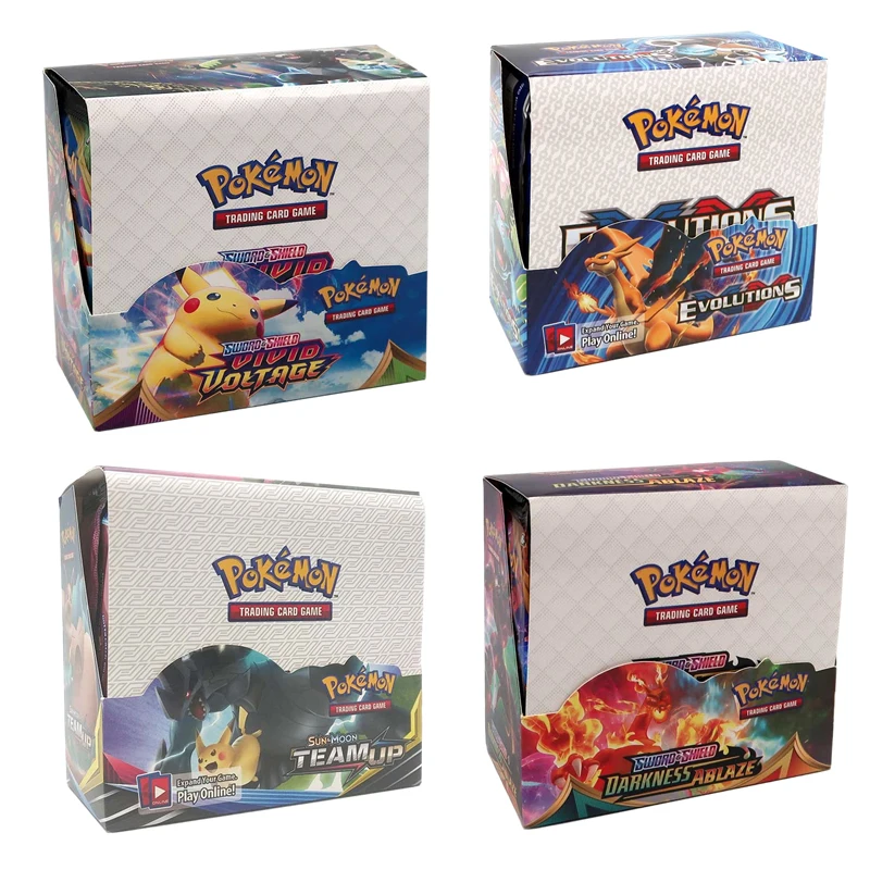 Cartas de Pokémon de 324 piezas, cartas en inglés TCG, Sun & Moon Shining Fates Rerel Clash Darkness Ablaze Booster Box, etiqueta comercial, juguetes de juego para equipos