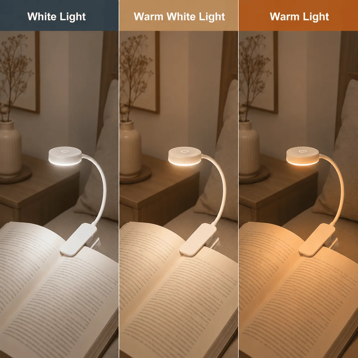 USB Charging Adjustable Reading Ligh 1Pc, Battery or USB Powered 3-Color Reading Lamp, Eye Protection LED,Office Study Supplies