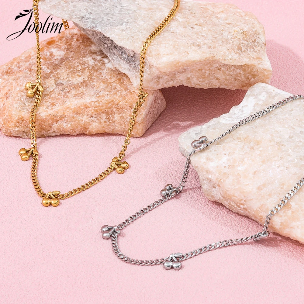 

Joolim Jewelry Wholesale Tarnish Free Fashion Hypoallergenic Sweety Fruit Cherry Pendant Stainless Steel Necklace for Women