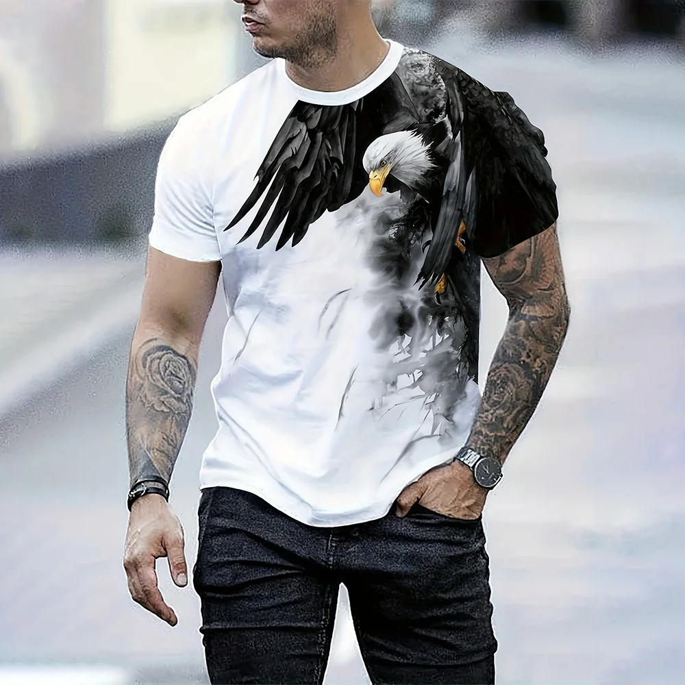Eagle-shaped Men's Summer Fashionable 3D Print Quick-drying Breathable Sports Tshirt Outdoor Leisur Family Use Short-sleeved Top
