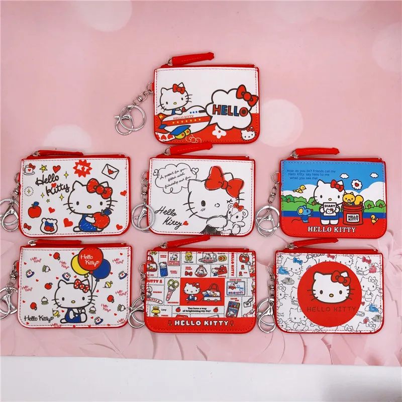 2pcs Cartoon Kitty Cat Worker card set work card sanrio name tag with key ring change card bag wallet card set coin wallet